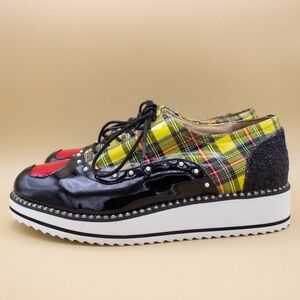 Torrid x Betsy Johnson T-Nova Yellow Black Plaid Shoes Women's Size 7.5 WW